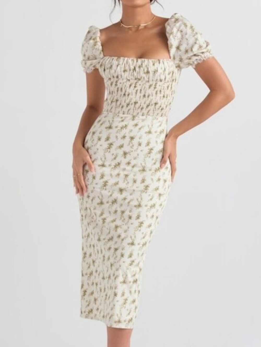 House of CB Cream Belluci Midi Dress Gardenia Print - Medium